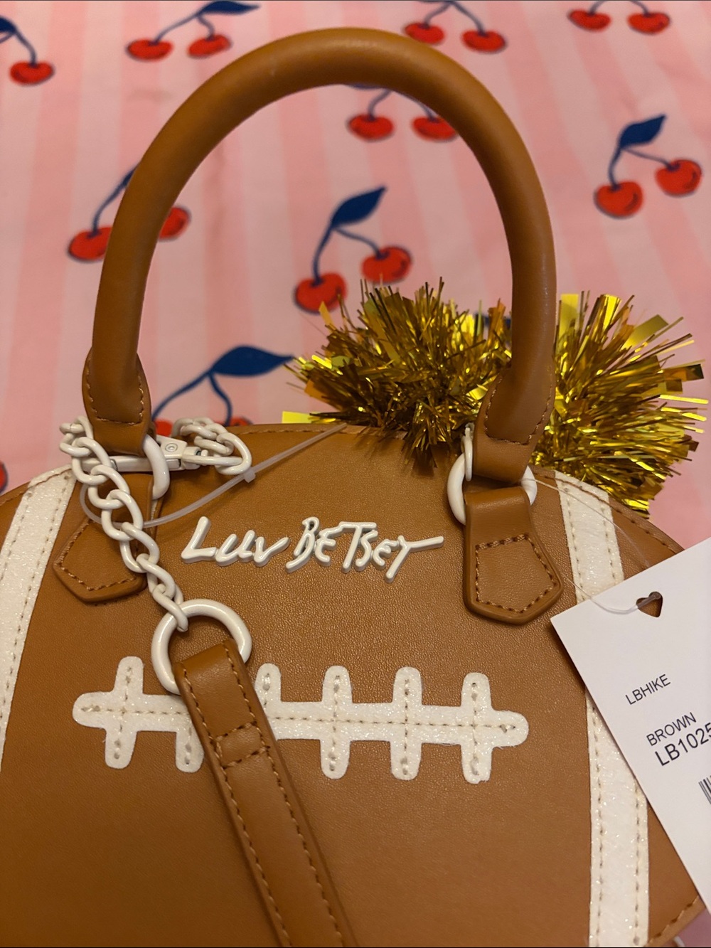 Betsey Johnson Football Crossbody Bag in Brown with Gold PomPoms.🏈 - Picture 10 of 11